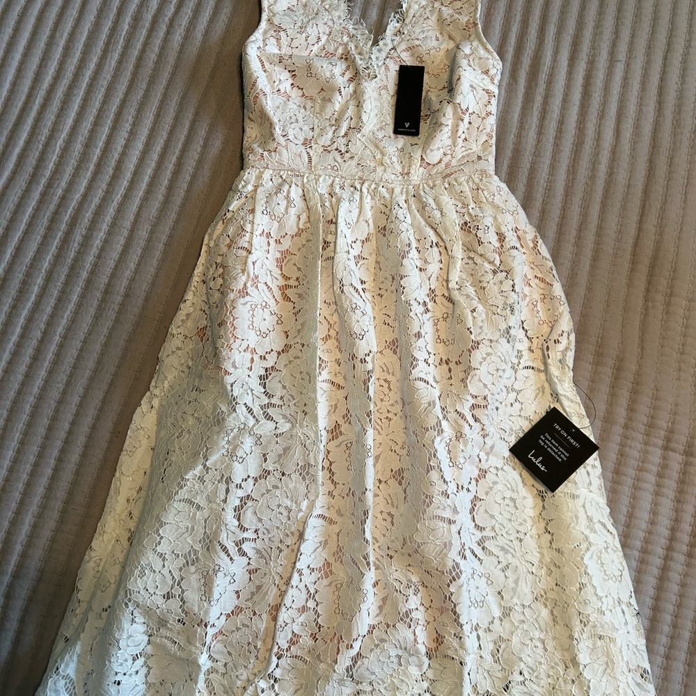 Lulu's White Lace Midi Dress